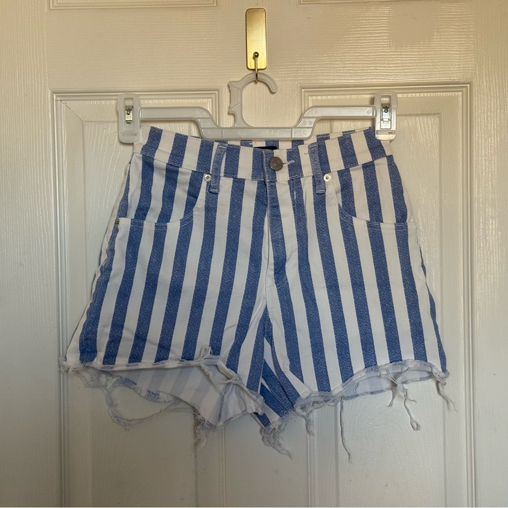 Express Blue and White Striped Jean Shorts